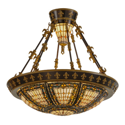 Meyda Tiffany Fleur-de-lis 4 Light 28" Wide Semi-Flush Bowl Ceiling Fixture - Copper Vein Bake / Nu Gold Finish