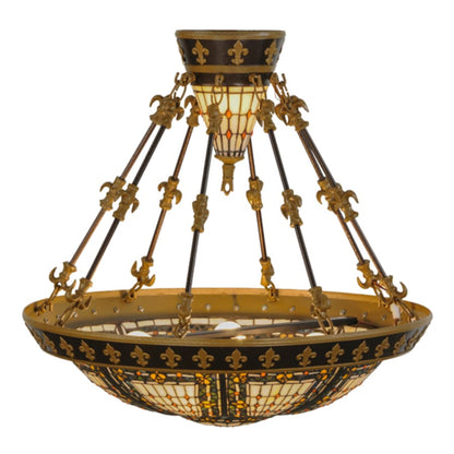 Meyda Tiffany Fleur-de-lis 4 Light 28" Wide Semi-Flush Bowl Ceiling Fixture - Copper Vein Bake / Nu Gold Finish