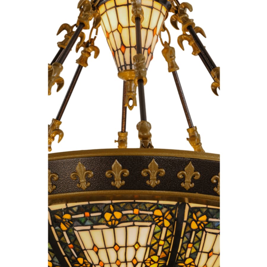 Meyda Tiffany Fleur-de-lis 4 Light 28" Wide Semi-Flush Bowl Ceiling Fixture - Copper Vein Bake / Nu Gold Finish