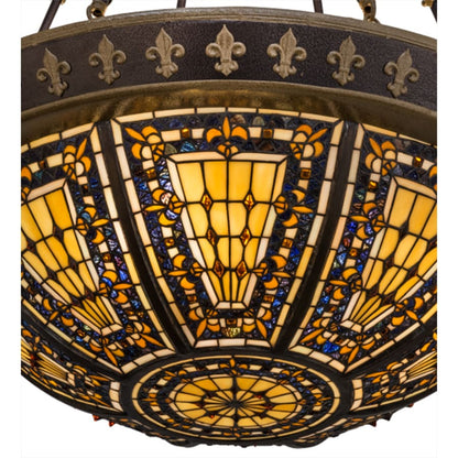 Meyda Tiffany Fleur-de-lis 4 Light 28" Wide Semi-Flush Bowl Ceiling Fixture - Copper Vein Bake / Nu Gold Finish
