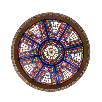 Meyda Tiffany Fleur-de-lis 4 Light 28" Wide Semi-Flush Stained Glass Bowl Ceiling Fixture - Copper Vein Bake / Nu Gold Finish