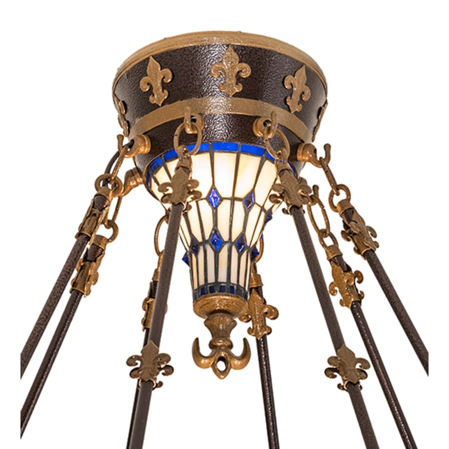 Meyda Tiffany Fleur-de-lis 4 Light 28" Wide Semi-Flush Stained Glass Bowl Ceiling Fixture - Copper Vein Bake / Nu Gold Finish