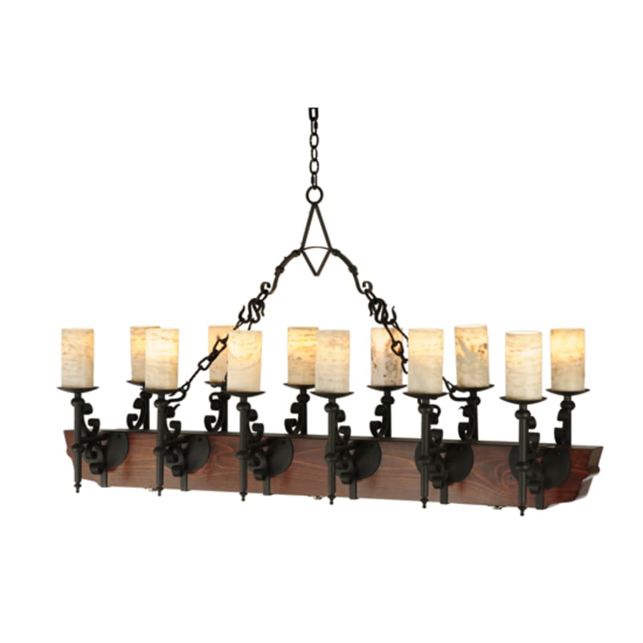 Meyda Tiffany Tudor 15 Light 60" Wide Pillar Candle Style Chandelier with Amber Jadestone Shades - Wrought Iron Finish
