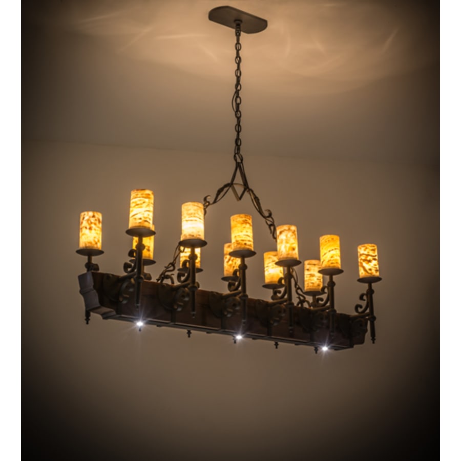 Meyda Tiffany Tudor 15 Light 60" Wide Pillar Candle Style Chandelier with Amber Jadestone Shades - Wrought Iron Finish