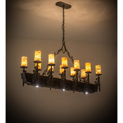 Meyda Tiffany Tudor 15 Light 60" Wide Pillar Candle Style Chandelier with Amber Jadestone Shades - Wrought Iron Finish