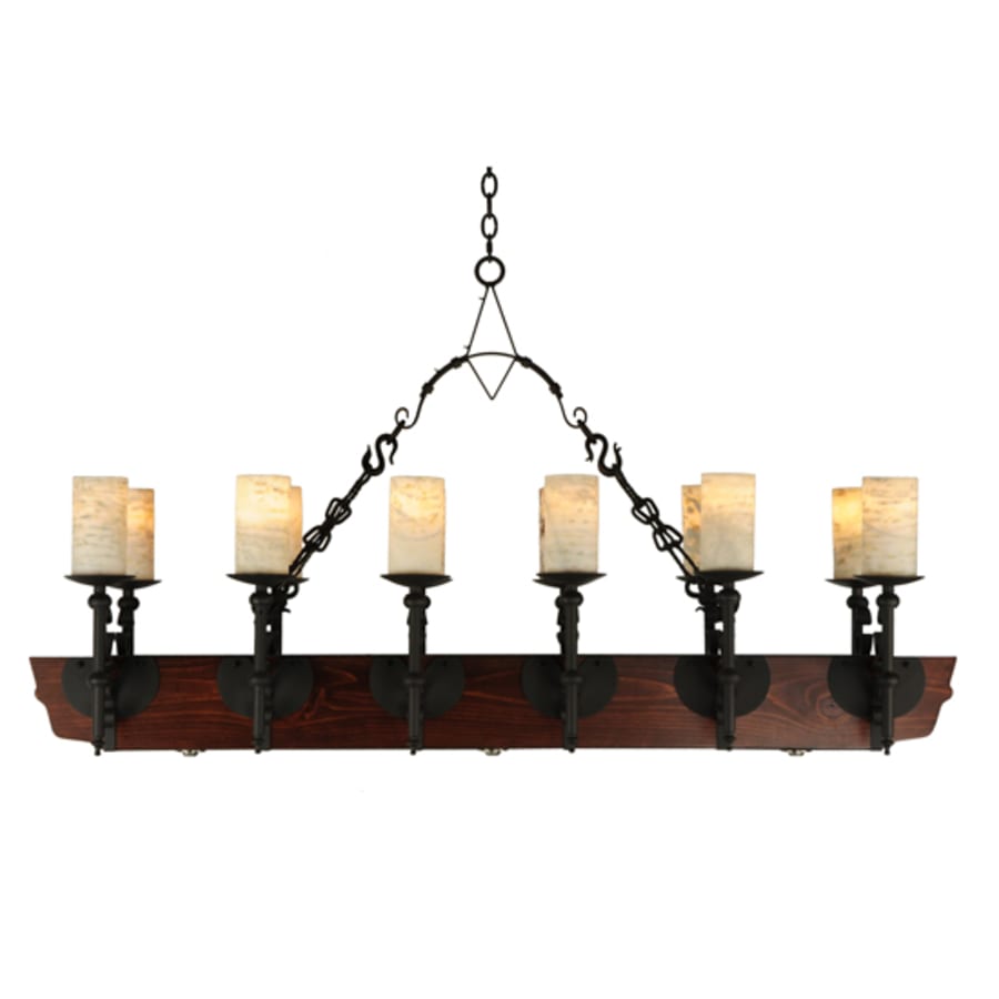 Meyda Tiffany Tudor 15 Light 60" Wide Pillar Candle Style Chandelier with Amber Jadestone Shades - Wrought Iron Finish