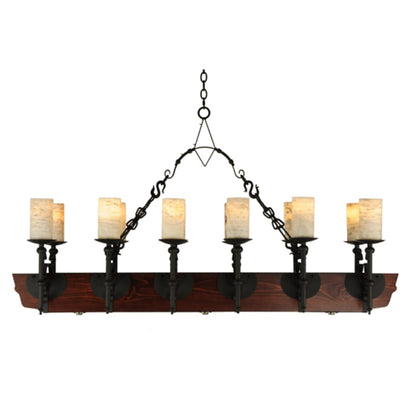 Meyda Tiffany Tudor 15 Light 60" Wide Pillar Candle Style Chandelier with Amber Jadestone Shades - Wrought Iron Finish