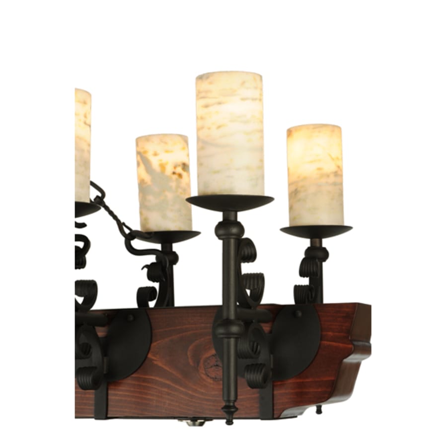 Meyda Tiffany Tudor 15 Light 60" Wide Pillar Candle Style Chandelier with Amber Jadestone Shades - Wrought Iron Finish