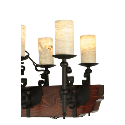 Meyda Tiffany Tudor 15 Light 60" Wide Pillar Candle Style Chandelier with Amber Jadestone Shades - Wrought Iron Finish