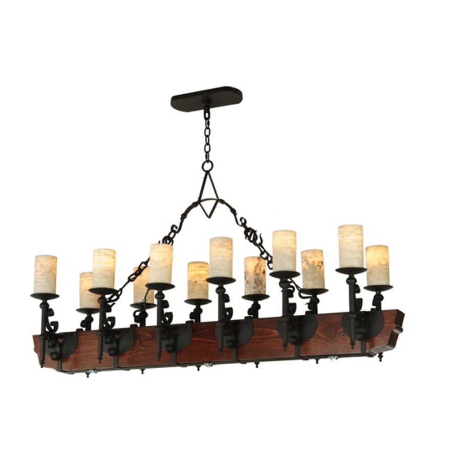 Meyda Tiffany Tudor 15 Light 60" Wide Pillar Candle Style Chandelier with Amber Jadestone Shades - Wrought Iron Finish