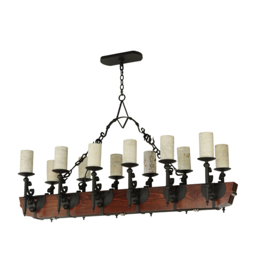 Meyda Tiffany Tudor 15 Light 60" Wide Pillar Candle Style Chandelier with Amber Jadestone Shades - Wrought Iron Finish
