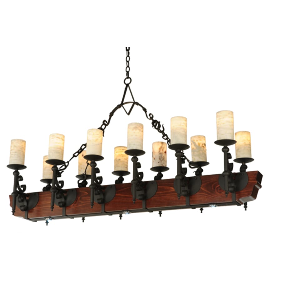 Meyda Tiffany Tudor 15 Light 60" Wide Pillar Candle Style Chandelier with Amber Jadestone Shades - Wrought Iron Finish