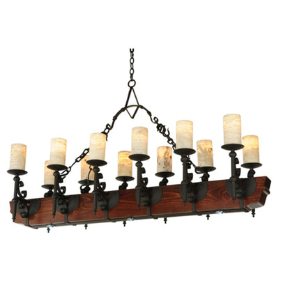 Meyda Tiffany Tudor 15 Light 60" Wide Pillar Candle Style Chandelier with Amber Jadestone Shades - Wrought Iron Finish