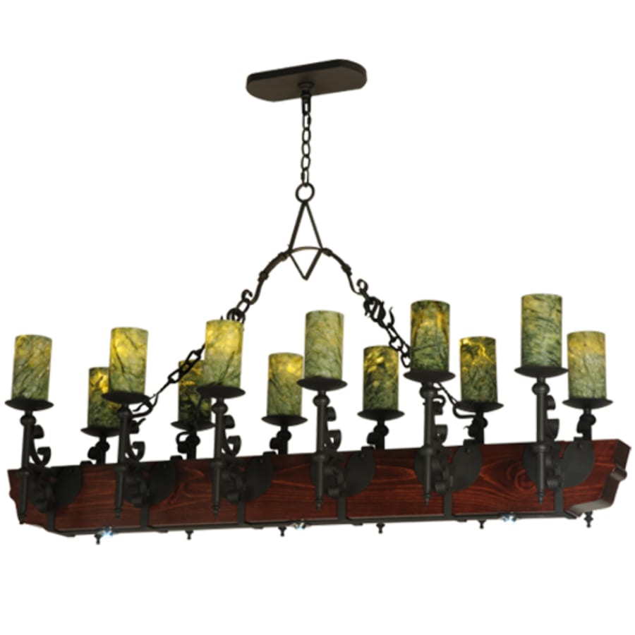 Meyda Tiffany Tudor 15 Light 60" Wide Pillar Candle Style Chandelier with Green Jadestone Shades- Wrought Iron Finish