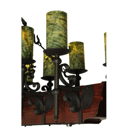 Meyda Tiffany Tudor 15 Light 60" Wide Pillar Candle Style Chandelier with Green Jadestone Shades- Wrought Iron Finish