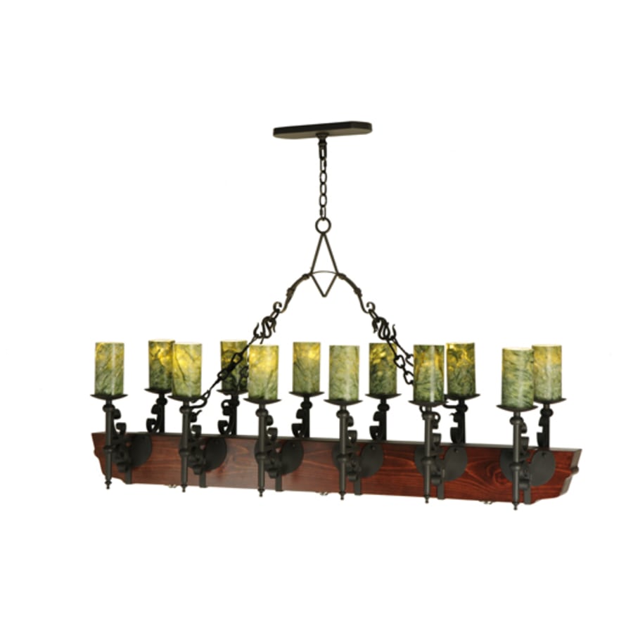 Meyda Tiffany Tudor 15 Light 60" Wide Pillar Candle Style Chandelier with Green Jadestone Shades- Wrought Iron Finish