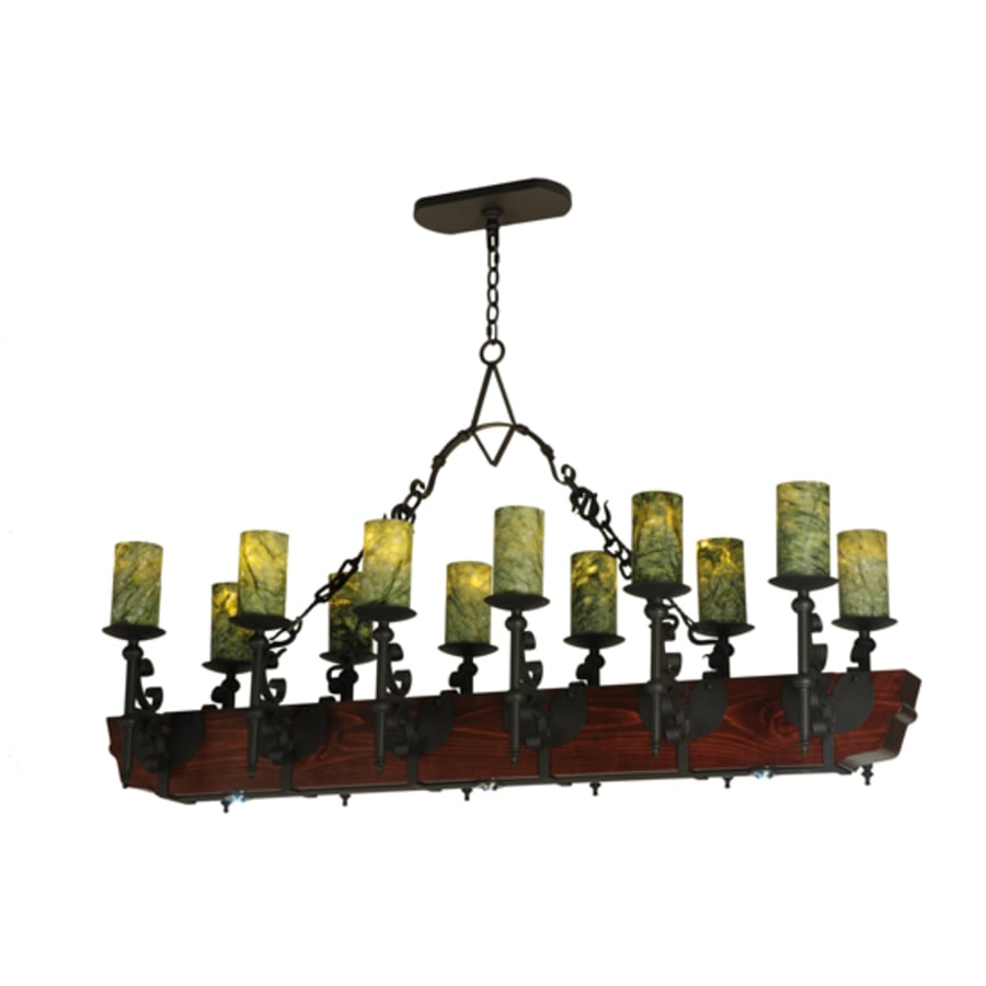 Meyda Tiffany Tudor 15 Light 60" Wide Pillar Candle Style Chandelier with Green Jadestone Shades- Wrought Iron Finish