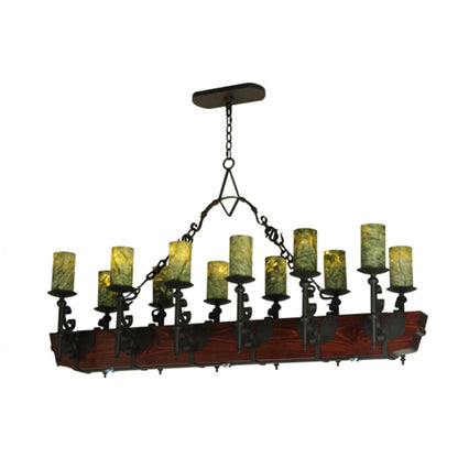 Meyda Tiffany Tudor 15 Light 60" Wide Pillar Candle Style Chandelier with Green Jadestone Shades- Wrought Iron Finish