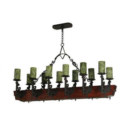 Meyda Tiffany Tudor 15 Light 60" Wide Pillar Candle Style Chandelier with Green Jadestone Shades- Wrought Iron Finish