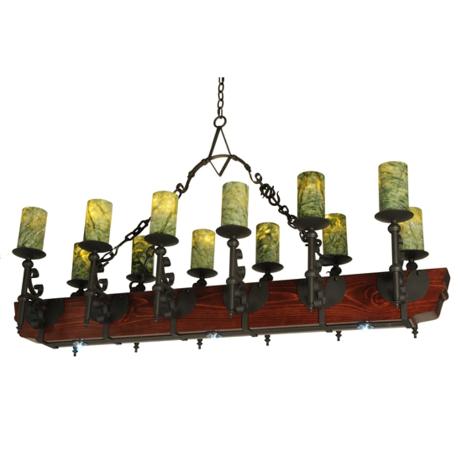 Meyda Tiffany Tudor 15 Light 60" Wide Pillar Candle Style Chandelier with Green Jadestone Shades- Wrought Iron Finish