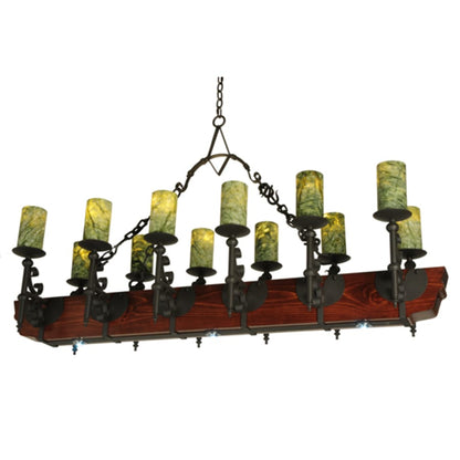 Meyda Tiffany Tudor 15 Light 60" Wide Pillar Candle Style Chandelier with Green Jadestone Shades- Wrought Iron Finish