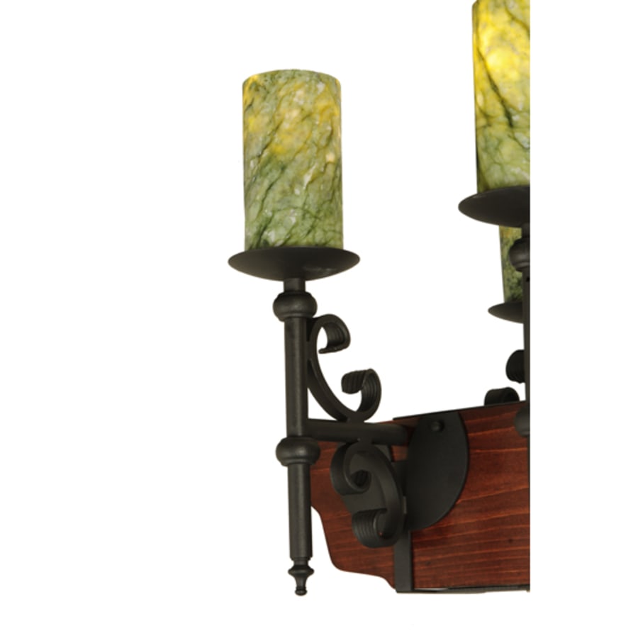Meyda Tiffany Tudor 15 Light 60" Wide Pillar Candle Style Chandelier with Green Jadestone Shades- Wrought Iron Finish