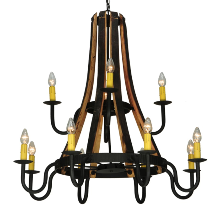 Meyda Tiffany Barrel Stave Madera 12 Light 44" Wide Wrought Iron Candle Style Chandelier