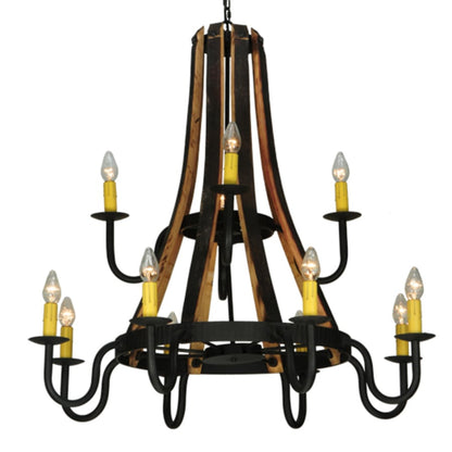 Meyda Tiffany Barrel Stave Madera 12 Light 44" Wide Wrought Iron Candle Style Chandelier