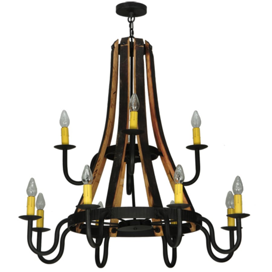 Meyda Tiffany Barrel Stave Madera 12 Light 44" Wide Wrought Iron Candle Style Chandelier