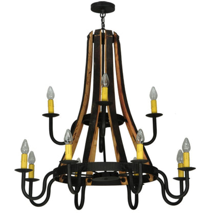 Meyda Tiffany Barrel Stave Madera 12 Light 44" Wide Wrought Iron Candle Style Chandelier