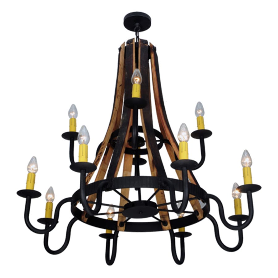 Meyda Tiffany Barrel Stave Madera 12 Light 44" Wide Wrought Iron Candle Style Chandelier