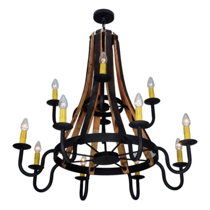 Meyda Tiffany Barrel Stave Madera 12 Light 44" Wide Wrought Iron Candle Style Chandelier