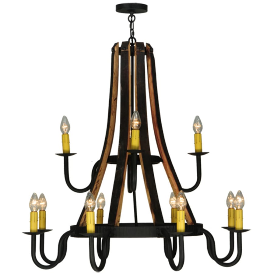 Meyda Tiffany Barrel Stave Madera 12 Light 44" Wide Wrought Iron Candle Style Chandelier