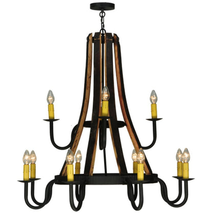 Meyda Tiffany Barrel Stave Madera 12 Light 44" Wide Wrought Iron Candle Style Chandelier