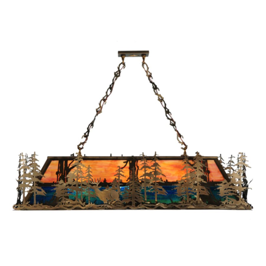 Meyda Tiffany Deer through the Trees 9 Light 50" Wide Linear Pendant