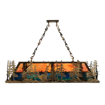 Meyda Tiffany Deer through the Trees 9 Light 50" Wide Linear Pendant