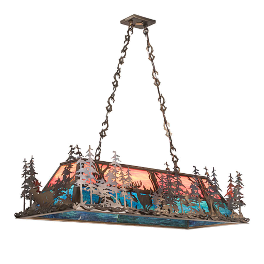 Meyda Tiffany Deer through the Trees 9 Light 50" Wide Linear Pendant