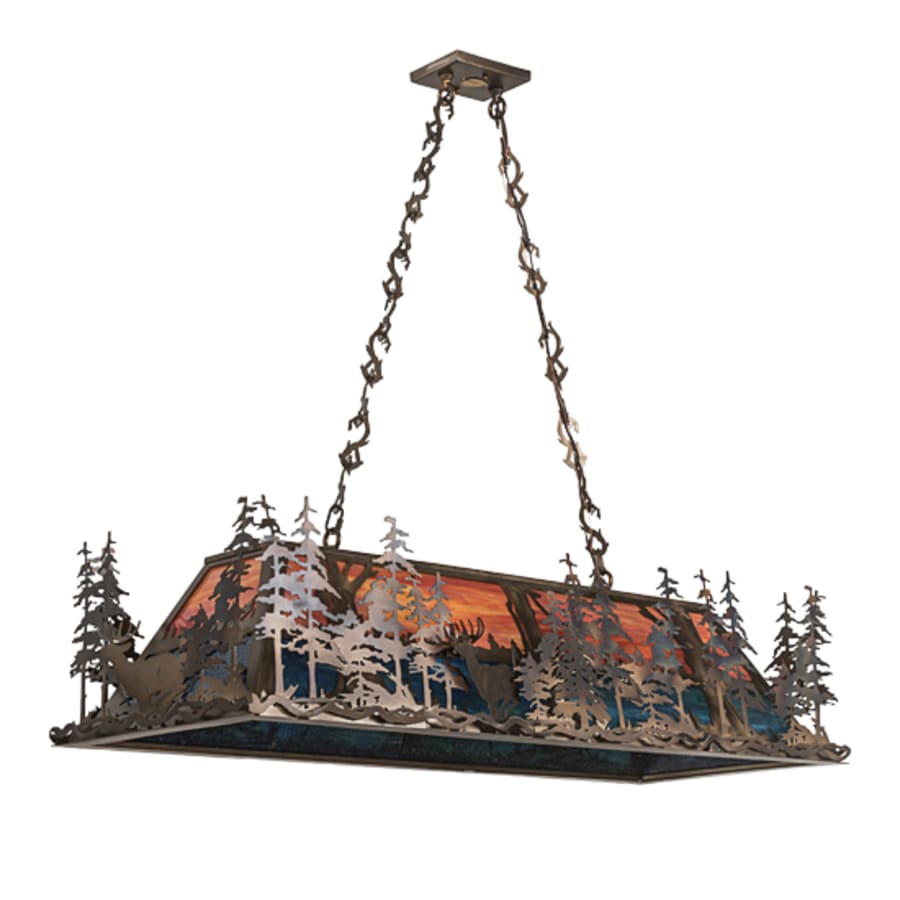 Meyda Tiffany Deer through the Trees 9 Light 50" Wide Linear Pendant