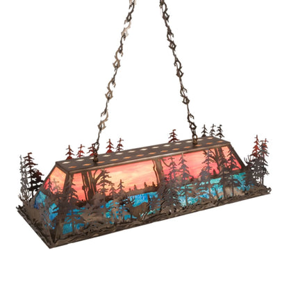 Meyda Tiffany Deer through the Trees 9 Light 50" Wide Linear Pendant