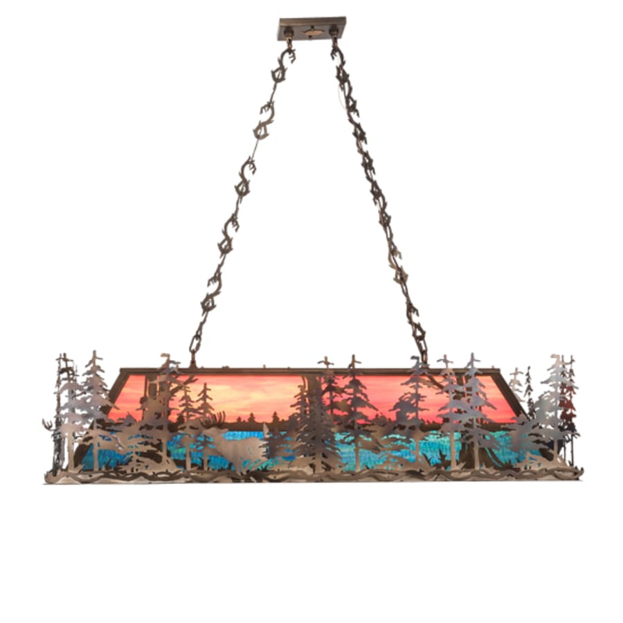 Meyda Tiffany Deer through the Trees 9 Light 50" Wide Linear Pendant