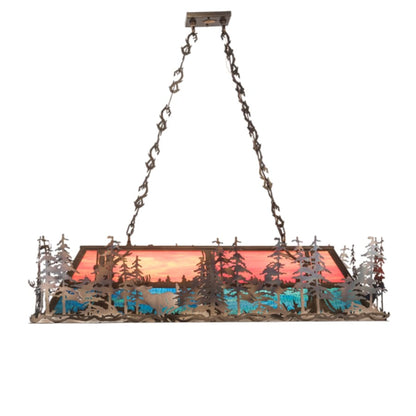 Meyda Tiffany Deer through the Trees 9 Light 50" Wide Linear Pendant
