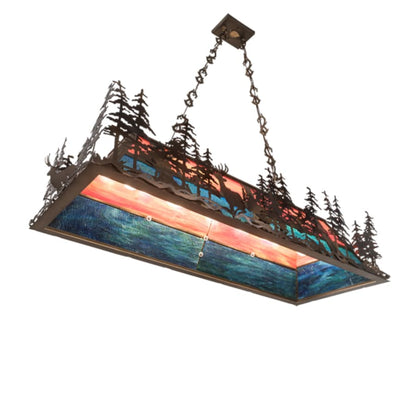 Meyda Tiffany Deer through the Trees 9 Light 50" Wide Linear Pendant