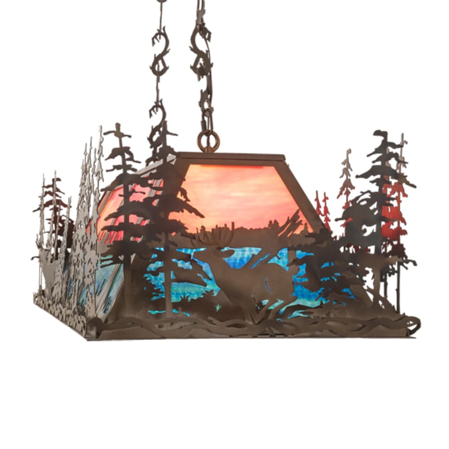 Meyda Tiffany Deer through the Trees 9 Light 50" Wide Linear Pendant