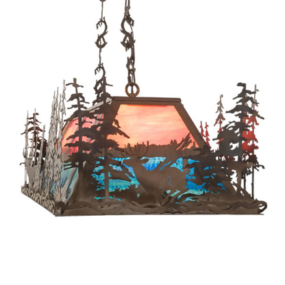 Meyda Tiffany Deer through the Trees 9 Light 50" Wide Linear Pendant