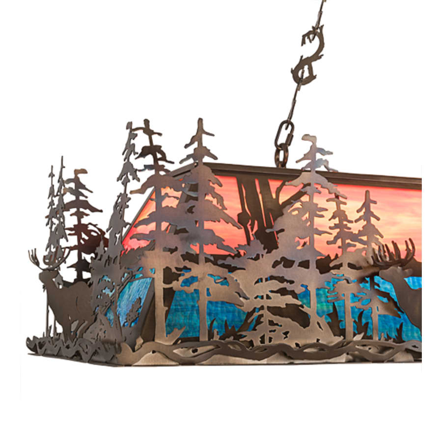 Meyda Tiffany Deer through the Trees 9 Light 50" Wide Linear Pendant