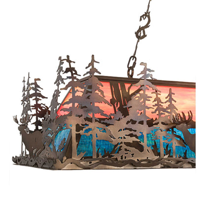 Meyda Tiffany Deer through the Trees 9 Light 50" Wide Linear Pendant