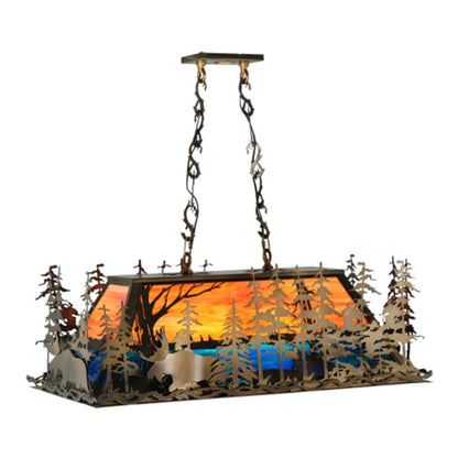 Meyda Tiffany Moose through the Trees 6 Light 35" Wide Linear Pendant