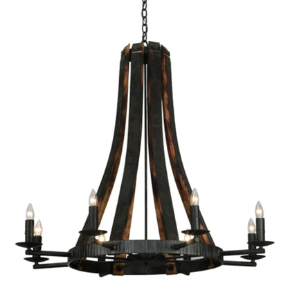 Meyda Tiffany Barrel Stave Madera 8 Light 42" Wide Taper Candle Style Chandelier - Natural Wood Finish
