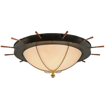 Meyda Tiffany Nautical 12 Light 74" Wide Flush Mount Bowl Ceiling Fixture with Faux Alabaster Shade - Oil Rubbed Bronze Finish