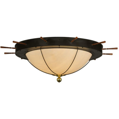 Meyda Tiffany Nautical 12 Light 74" Wide Flush Mount Bowl Ceiling Fixture with Faux Alabaster Shade - Oil Rubbed Bronze Finish